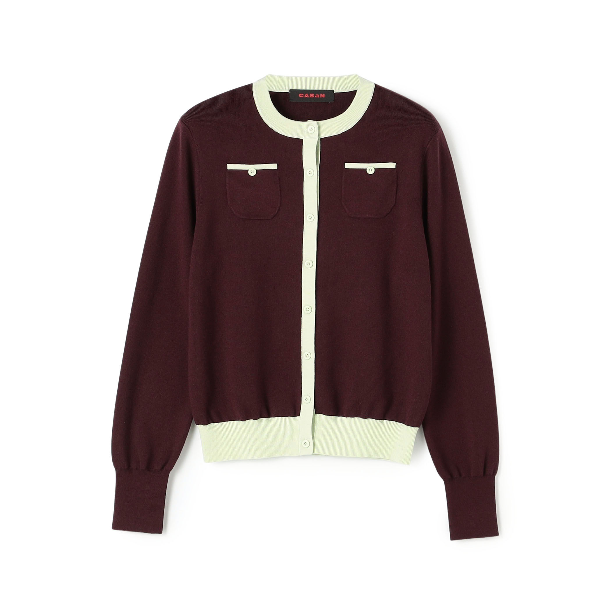 コットンカシミヤ バイカラークルーネックカーディガン