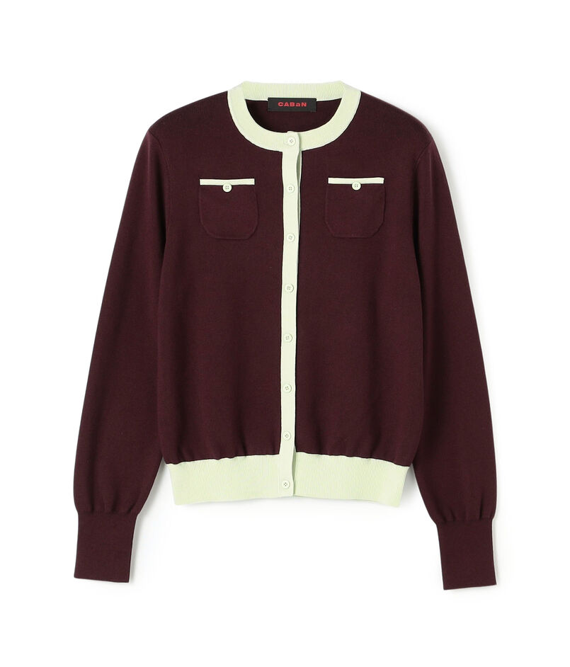 コットンカシミヤ バイカラークルーネックカーディガン