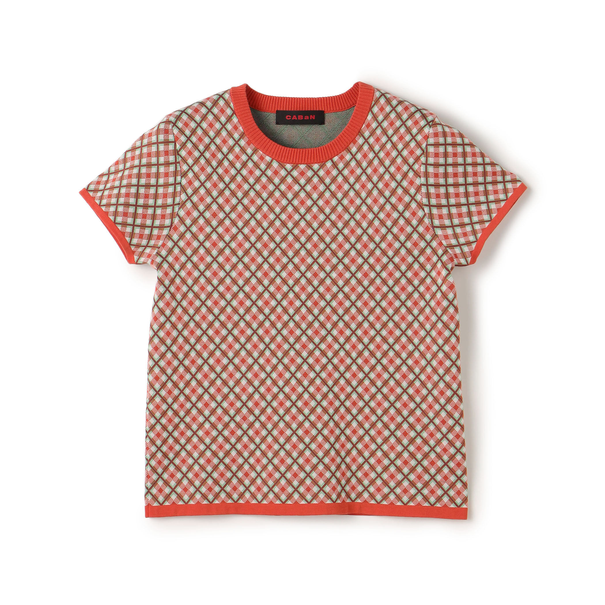 コットンポリエステル チェックジャカード ショートスリーブプル