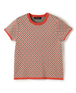 コットンポリエステル チェックジャカード ショートスリーブプルオーバー