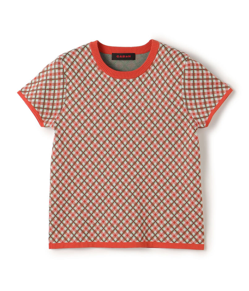 コットンポリエステル チェックジャカード ショートスリーブプルオーバー