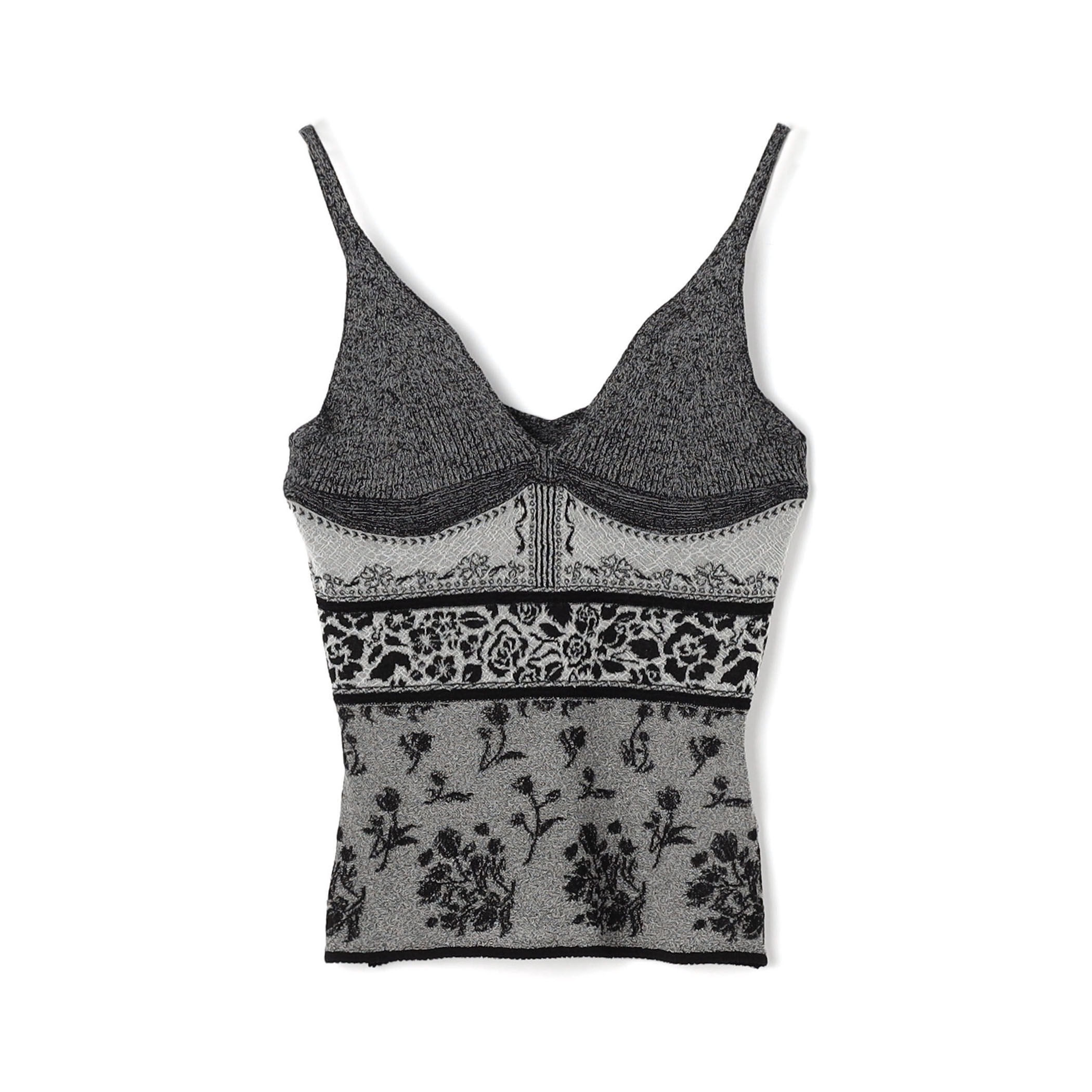 マメクロゴウチ フローラルジャカードニットキャミソール 黒 2 Mame Kurogouchi Floral Jacquard Knit Camisole Top ジャカード