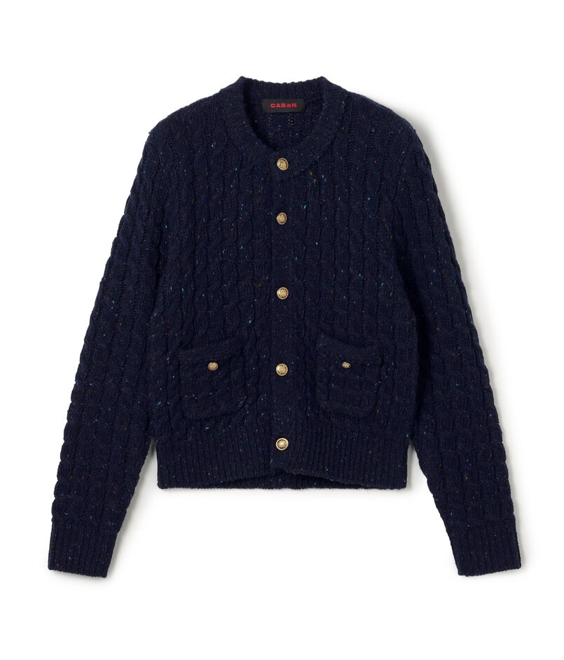 ウールネップ ケーブルニットカーディガン