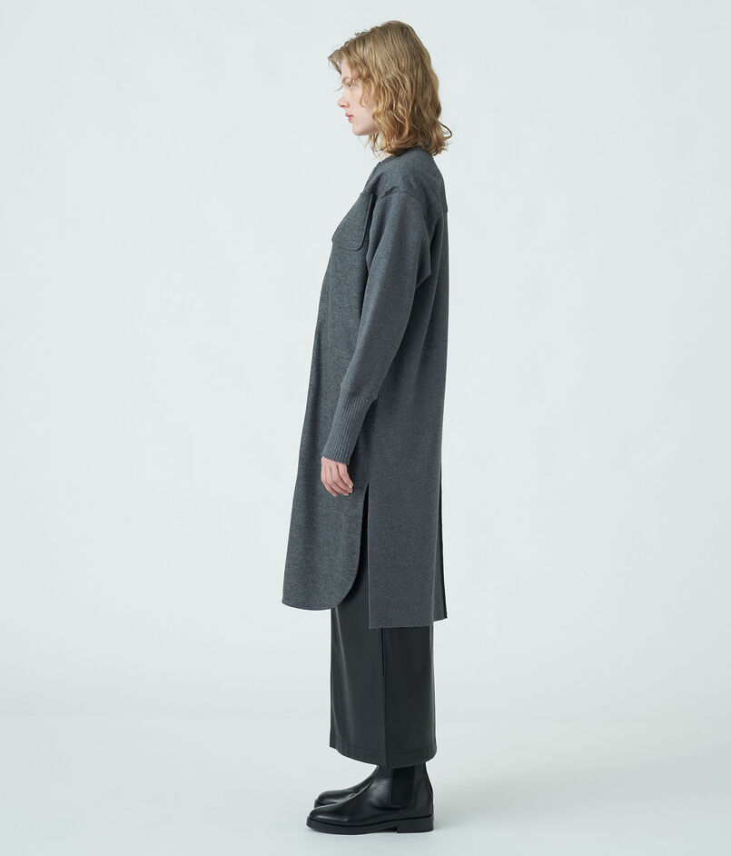 ウールインターロック バンドカラーシャツワンピース  