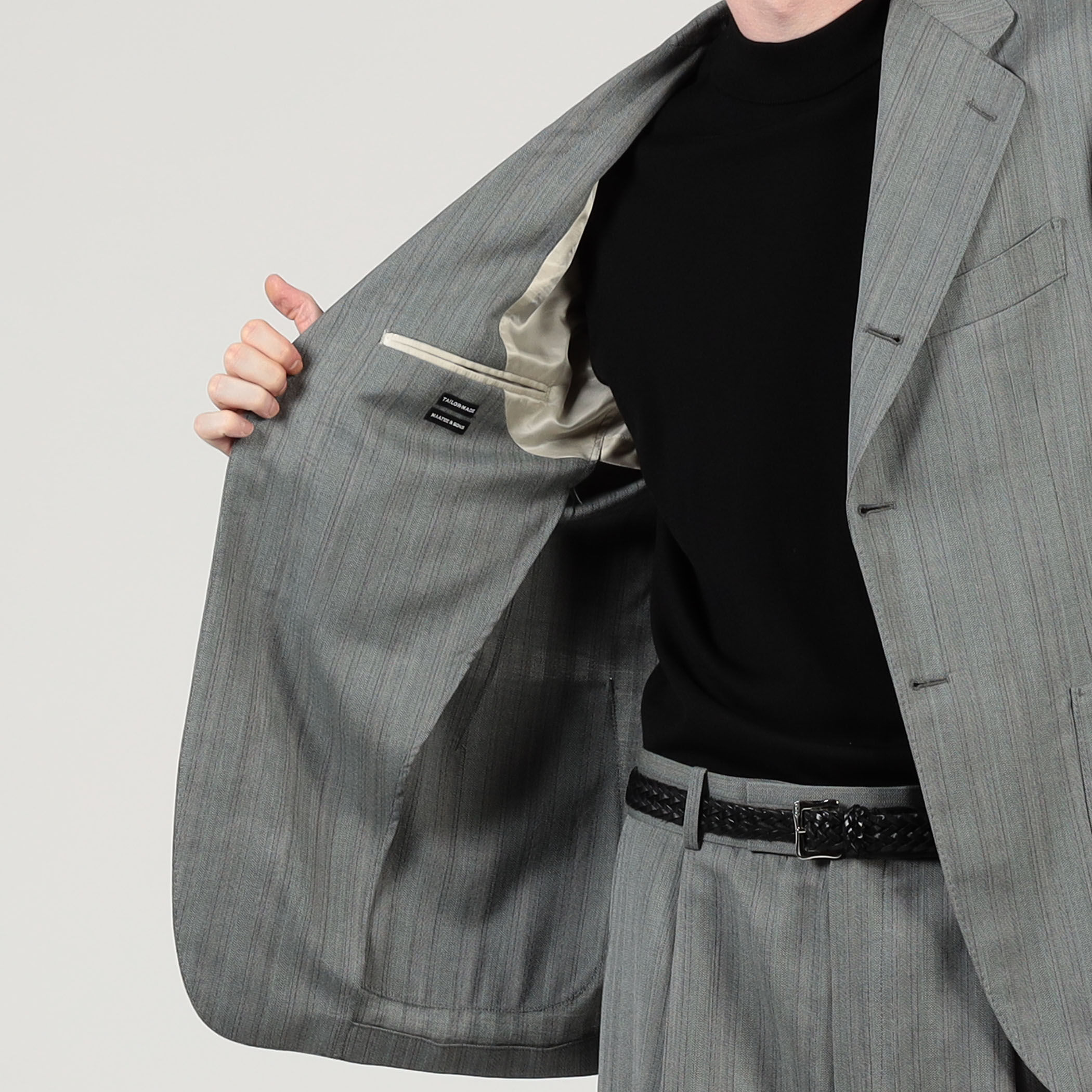 サイズ3 マーティーアンドサンズ アンコンシングルジャケット 撚杢へリンボーン MAATEE＆SONS アンコン シングル , Charcoal – Navyblue