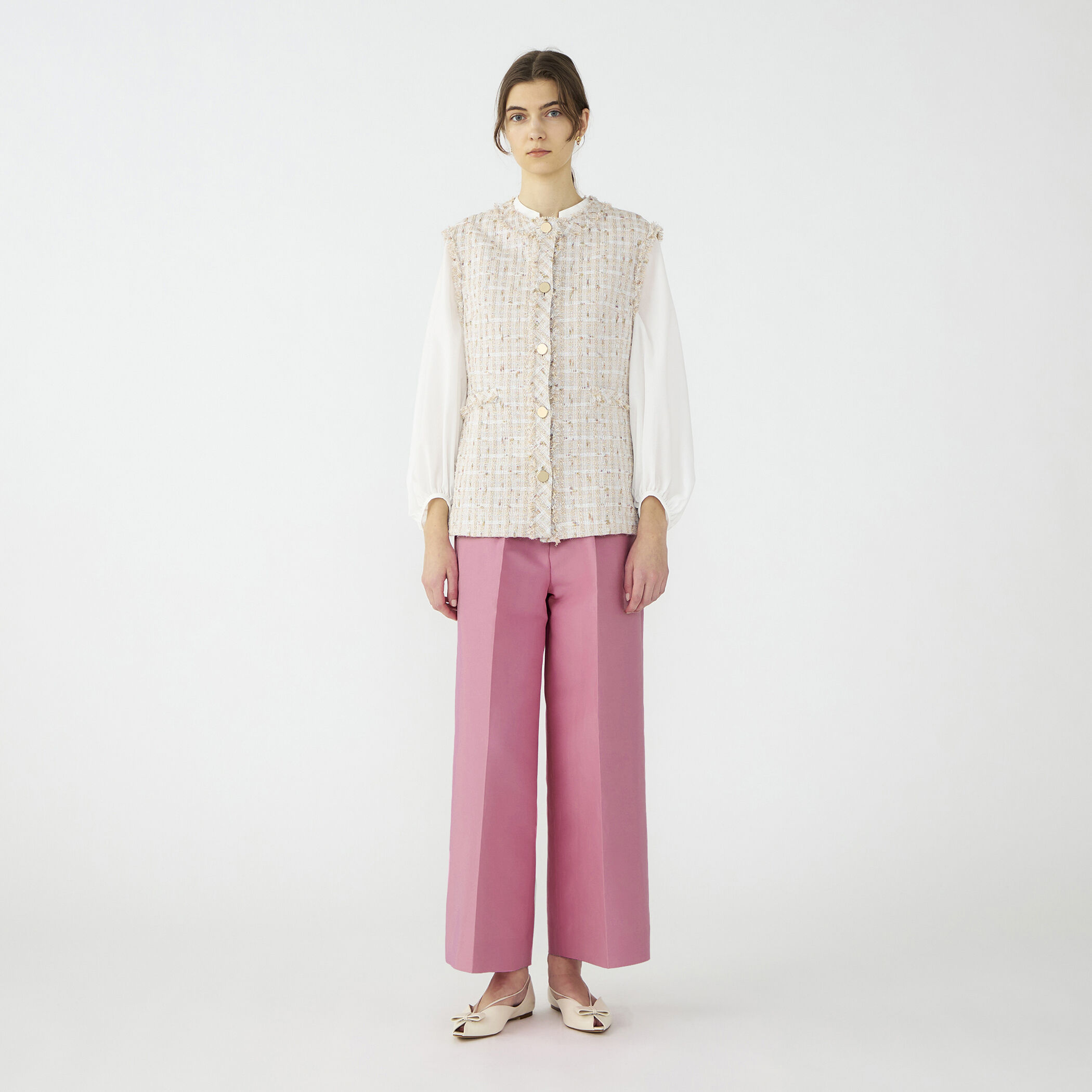 コットンシルクダブルクロス ストレートワイドパンツ