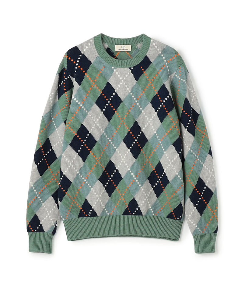 ラムウール インターシャアーガイル クルーネックプルオーバー