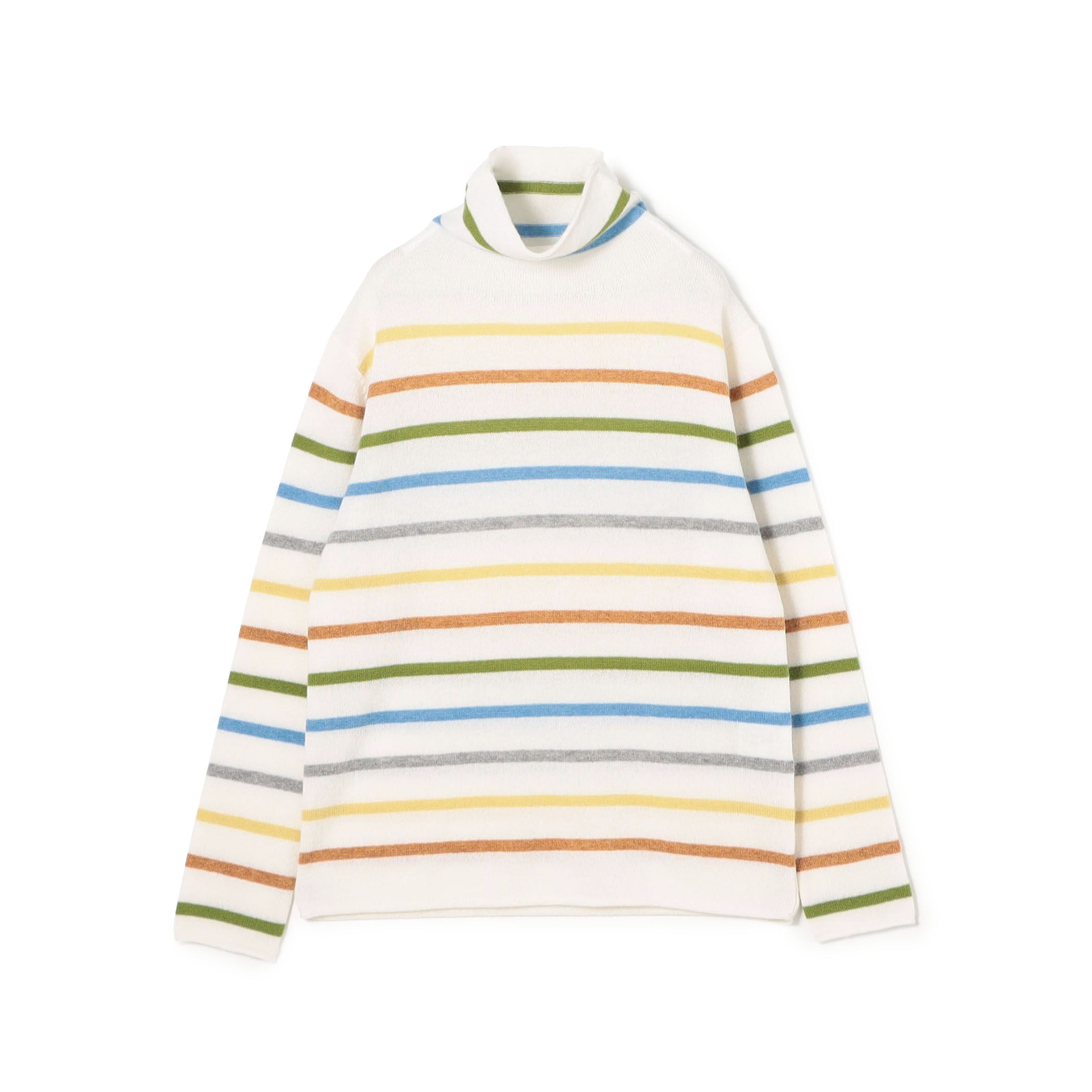 スコットランドカシミヤマルチボーダー タートルネックプルオーバー