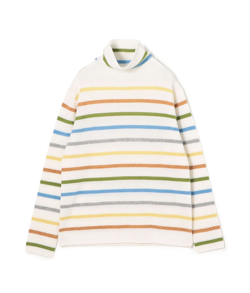 スコットランドカシミヤマルチボーダー タートルネックプルオーバー