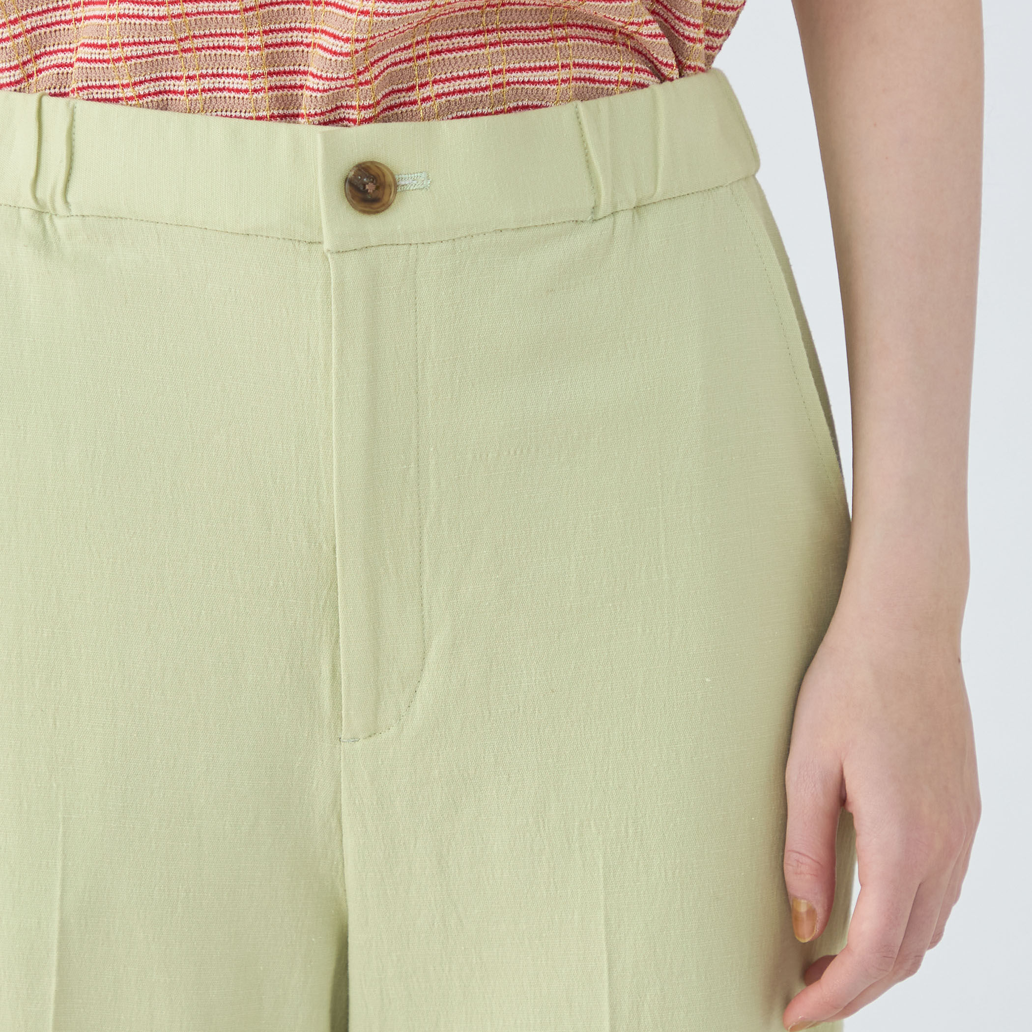 コットンレーヨンリネンストレッチ ストレートパンツ