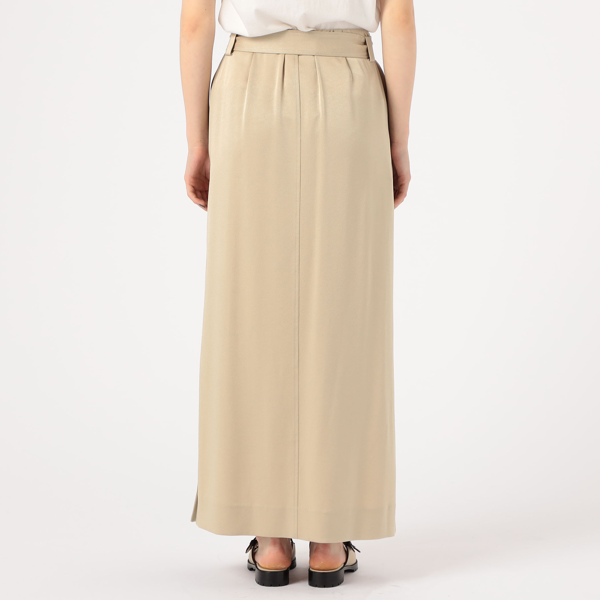 トリアセテートポリエステルサテン ベルテッドマキシスカート