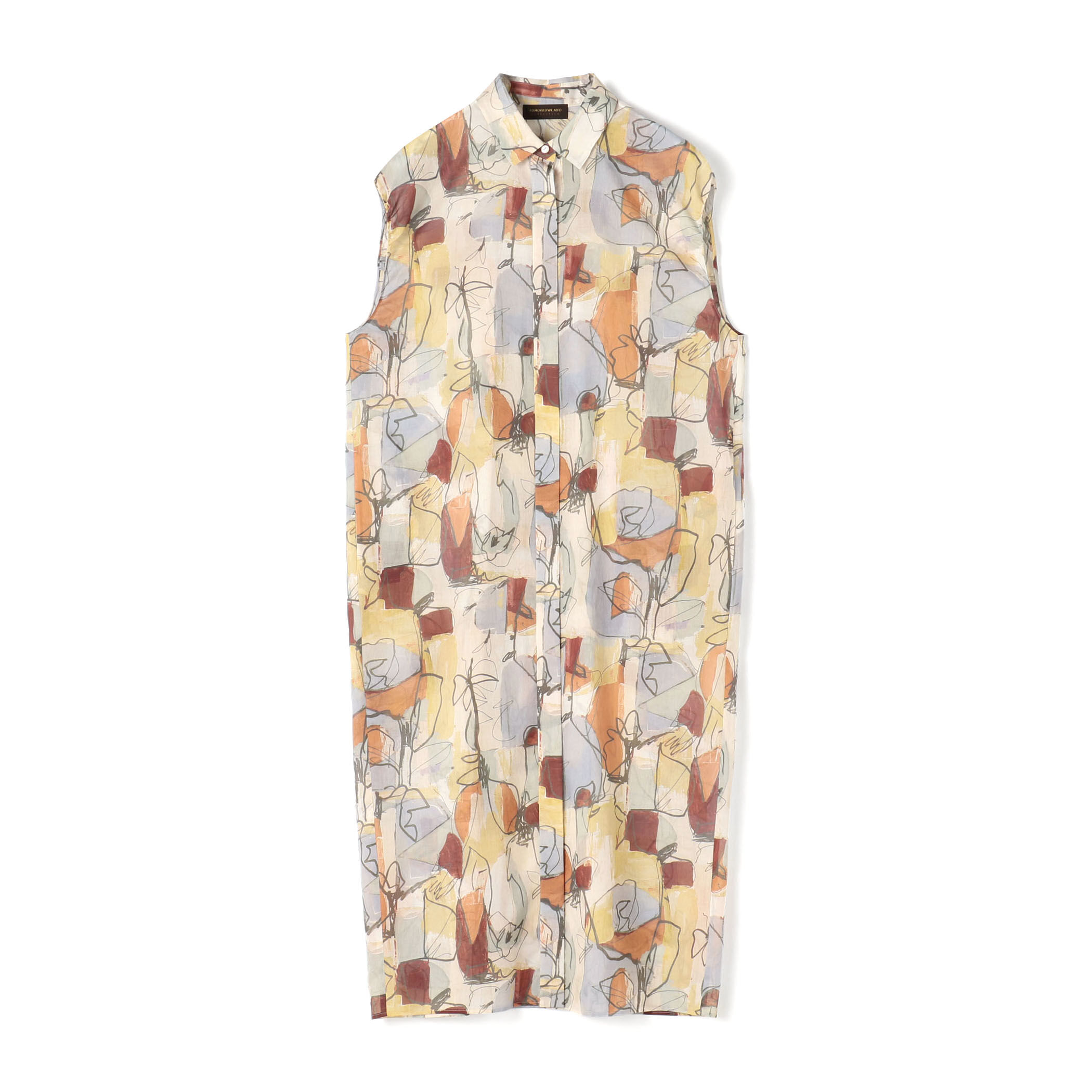 オイルペイントプリント ギャザースリーブワンピース