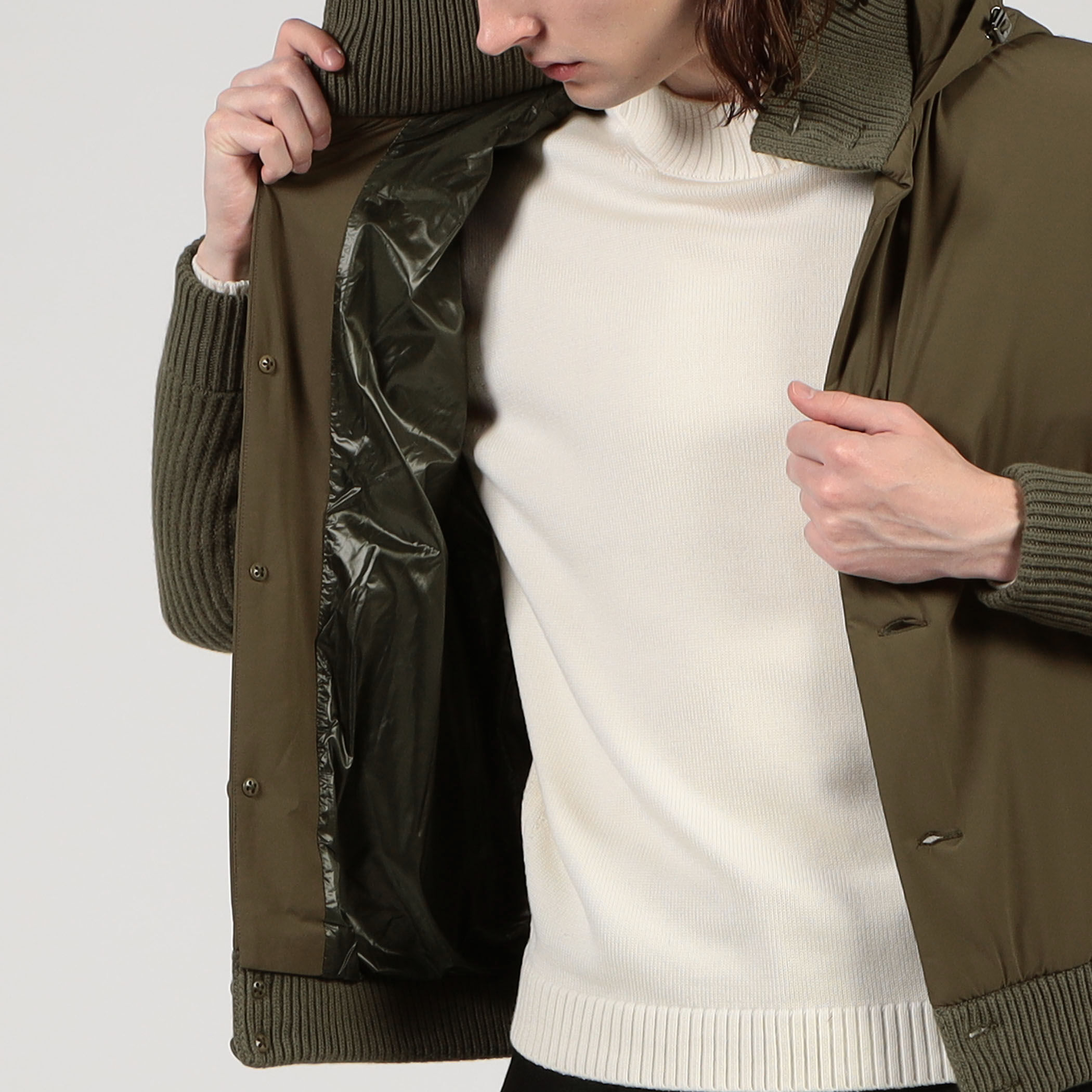 HERNO ナイロンコンビ フーデッド ニットブルゾン｜トゥモローランド