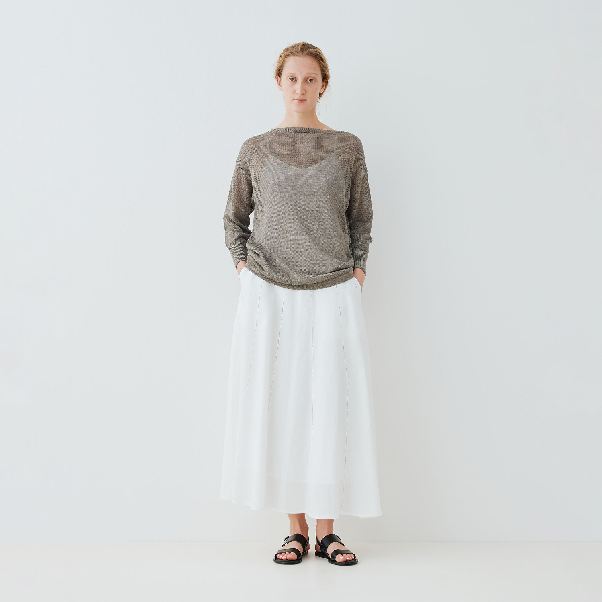 □リブコンビフレンチリネン Aラインマキシスカート｜トゥモローランド