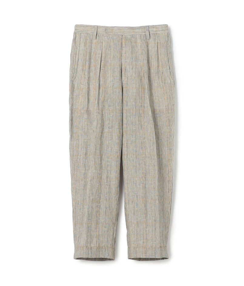 リネン グレンチェック 1タック ペグトップパンツ