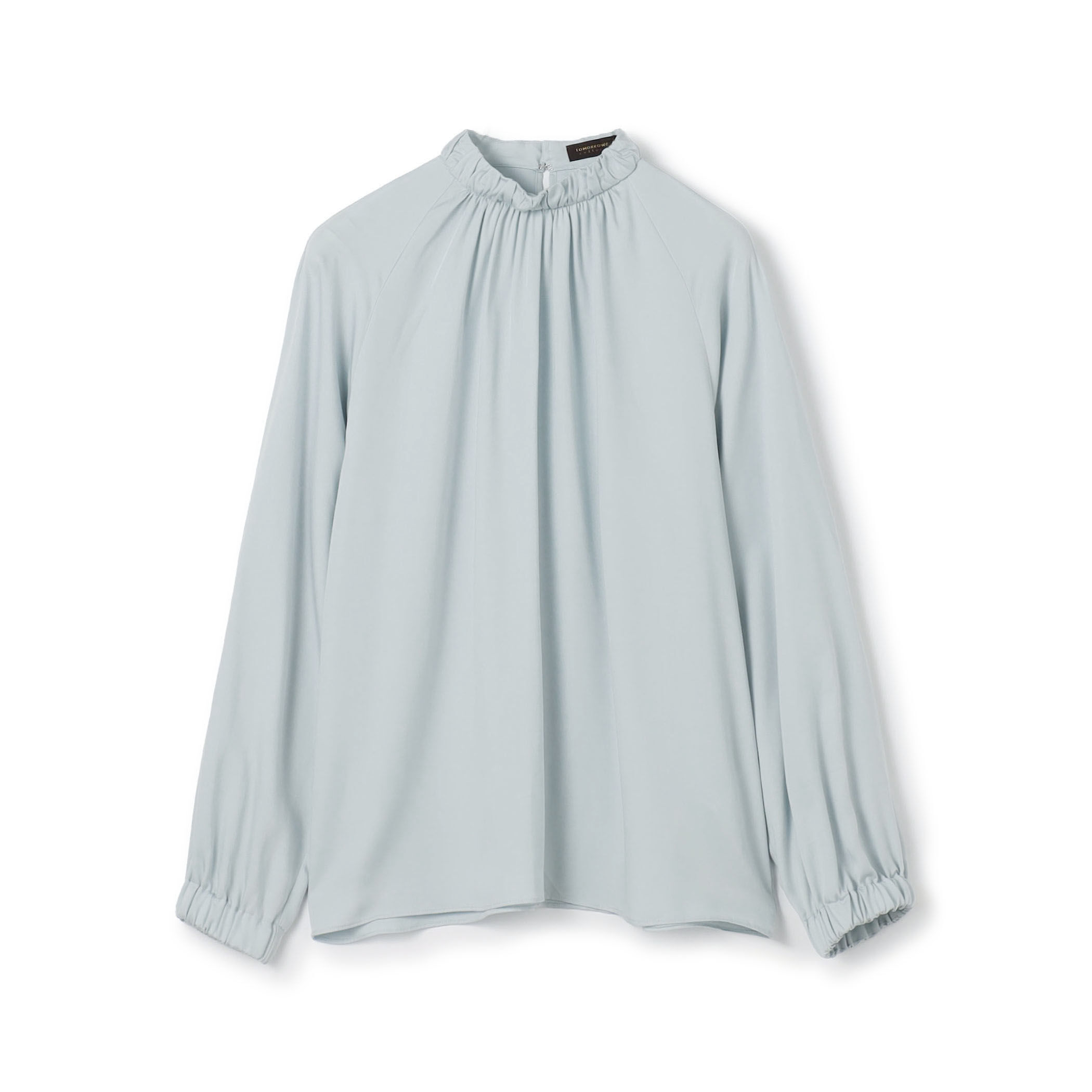 新品未使用品スタンドカラーブラウスドレステリアtomorrowland花柄 ウォッシャブルサテン スタンドギャザーカラーブラウス