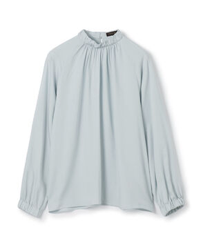 ウォッシャブルサテン スタンドギャザーカラーブラウス