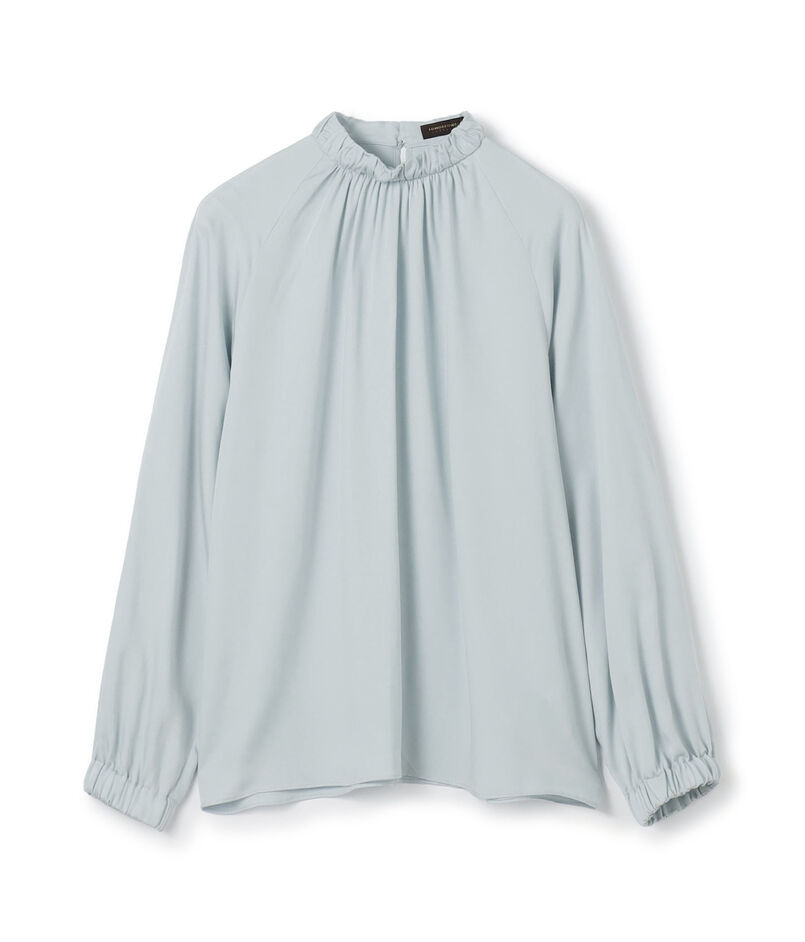 ウォッシャブルサテン スタンドギャザーカラーブラウス