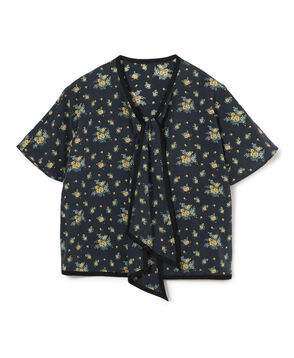 レーヨンプリント フロントノットブラウス