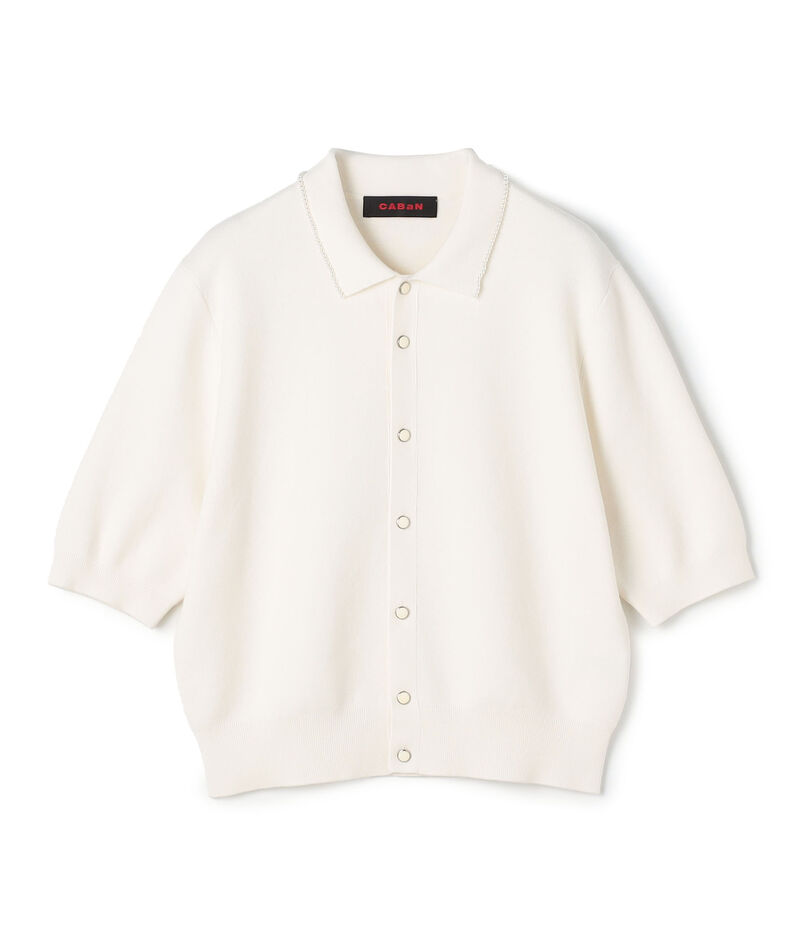 コットンカシミヤ パールポロカーディガン