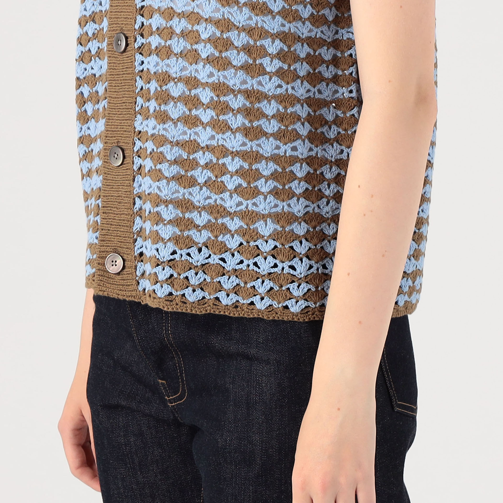 今期25夏未使用タグ付きトゥモローランドリネンコットンクロシェポロカーディガン リネンコットンクロシェ ポロカラーカーディガン｜トゥモローランド