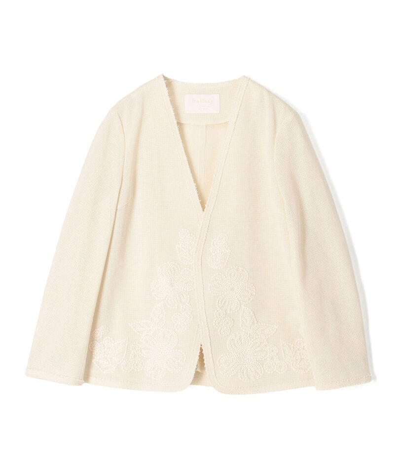 フラワーメッシュエンブロイダリー Vカラージャケット