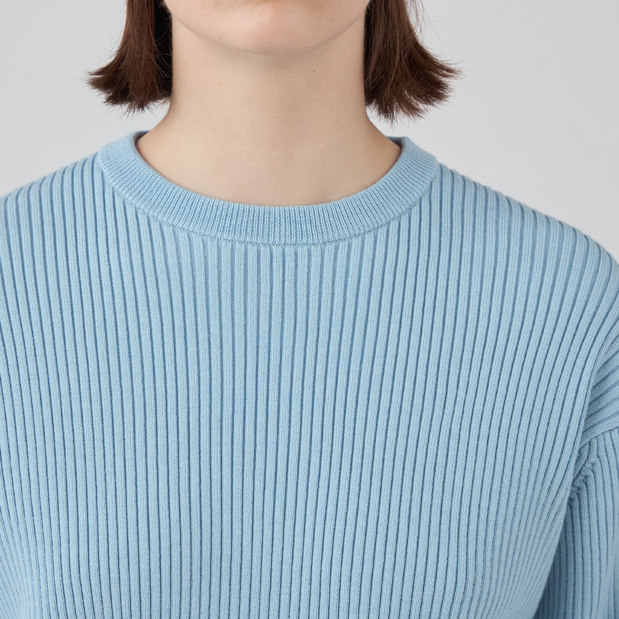 ウールポリエステルストレッチリブ クルーネックプルオーバー