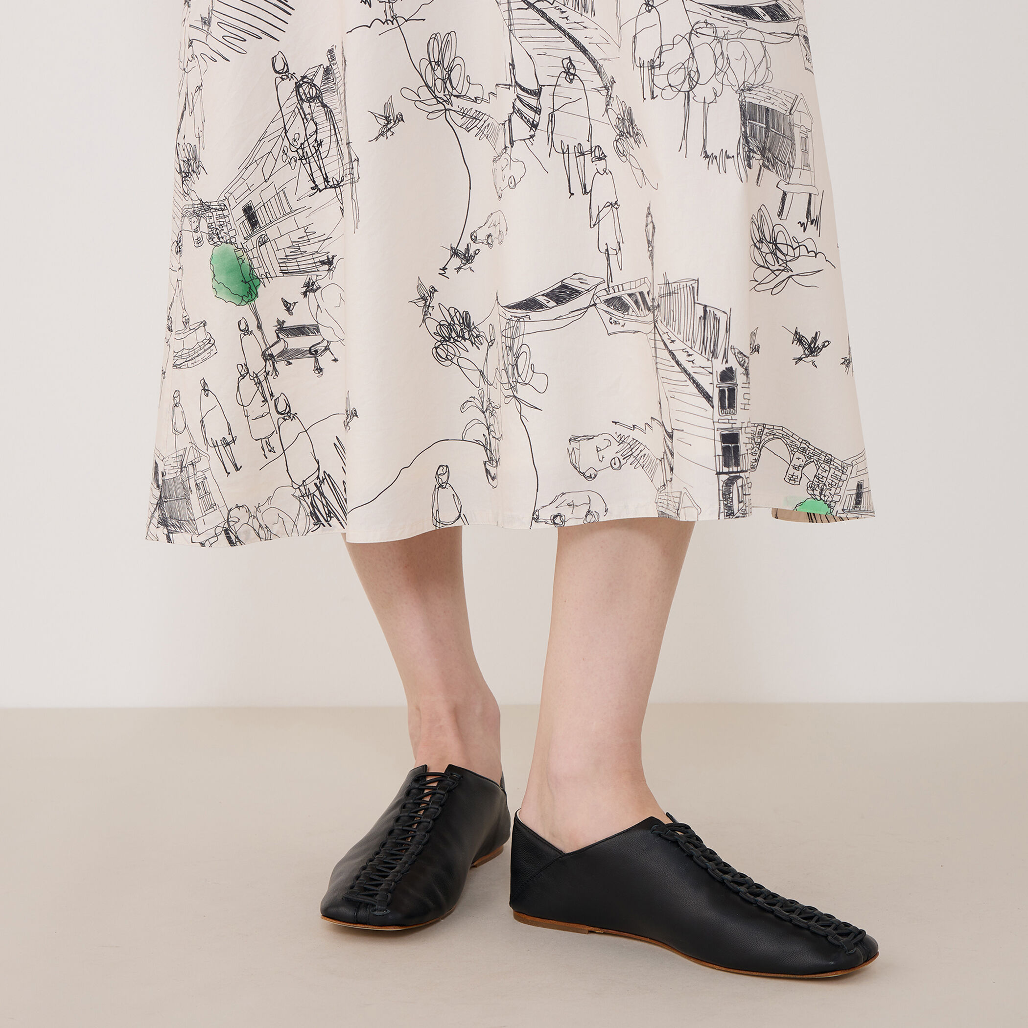 グリーンスケーププリント フレンチスリーブワンピース