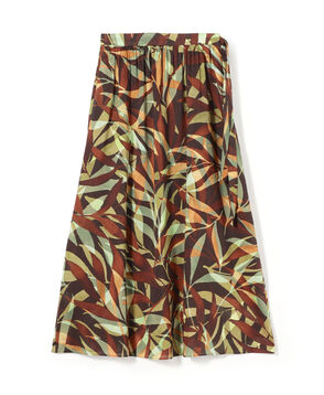 スタックリーフプリント ロングギャザースカート