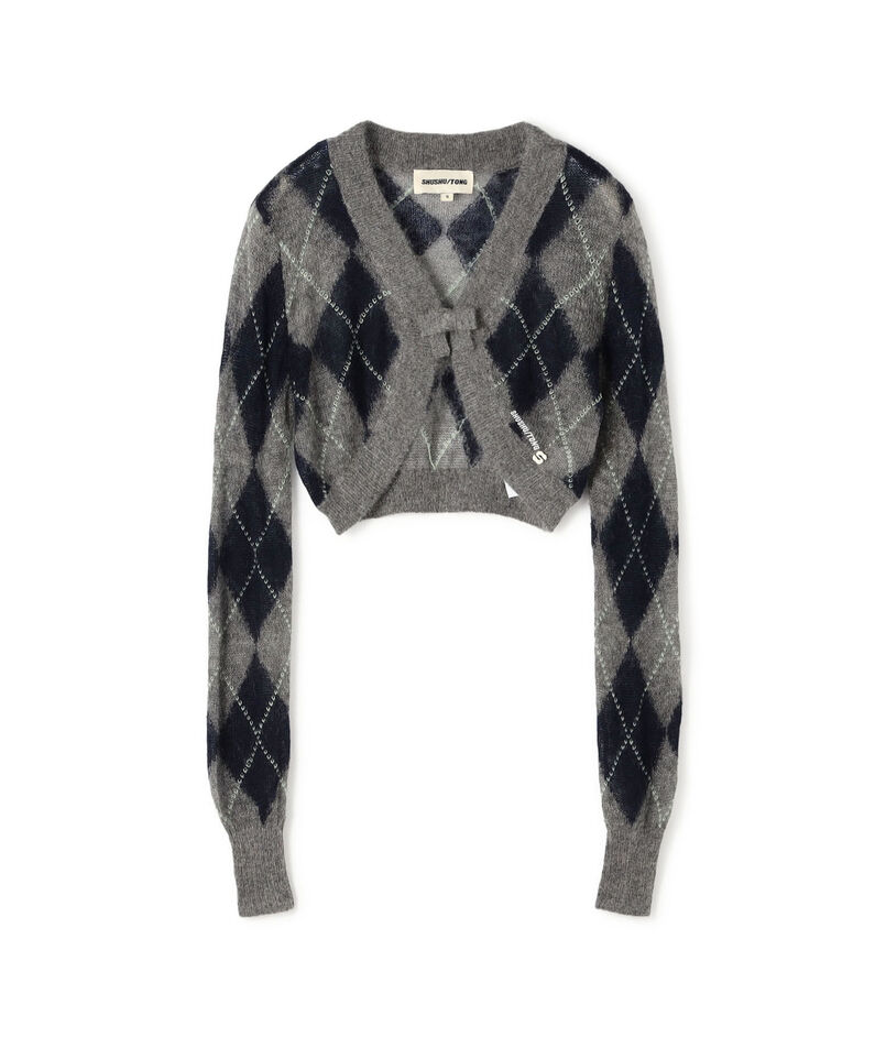 SHUSHU/TONG Ultra-short Knit Cardigan アーガイルニット カーディガン
