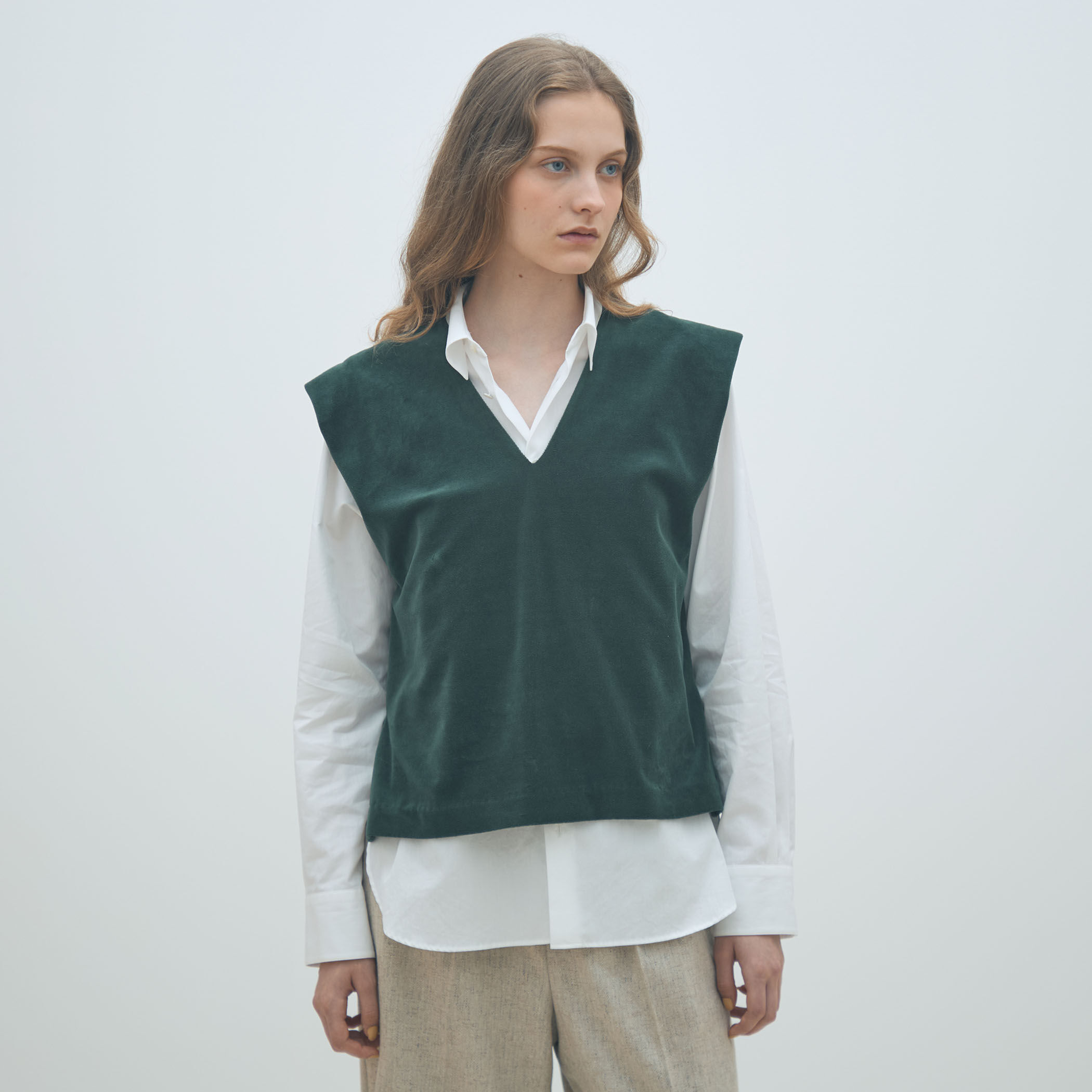 トゥモローランドMACPHEE コットンポリエステルベロア Vネックワンピース コットンポリエステルベロア Vネックワンピース（ワンピース