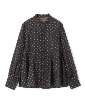 コットンボイルプリント バイカラーAラインブラウス