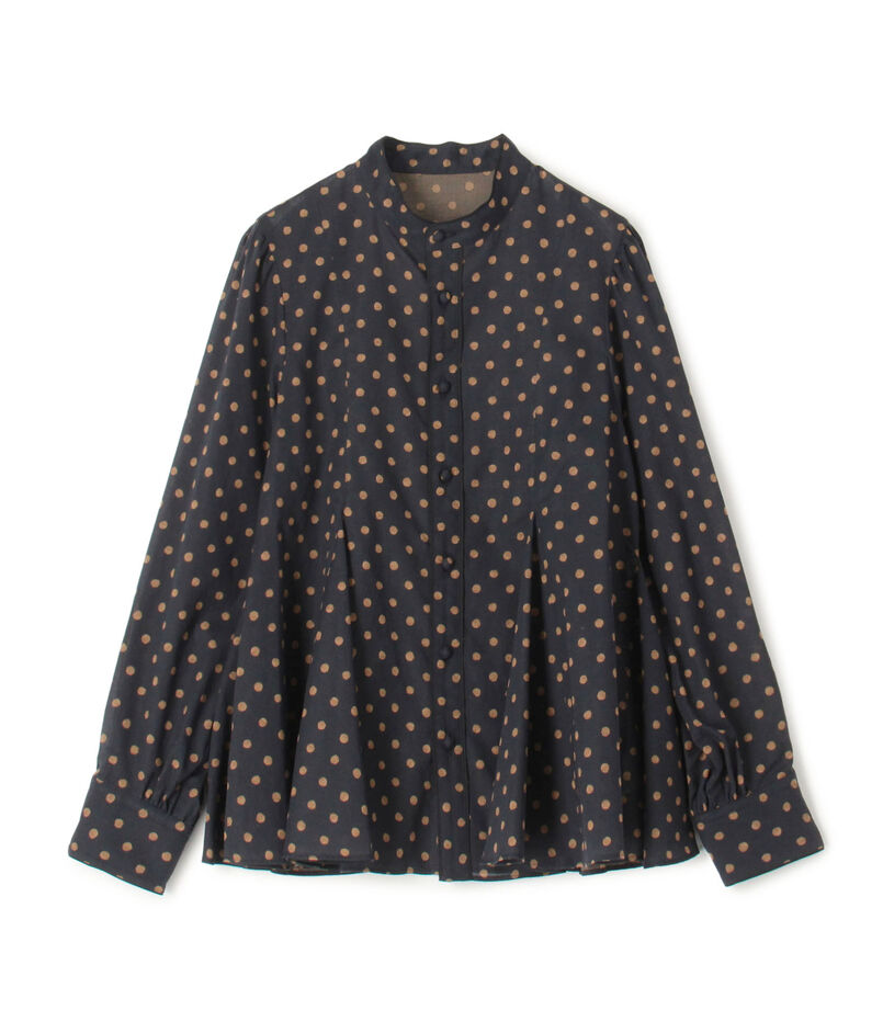 コットンボイルプリント バイカラーAラインブラウス