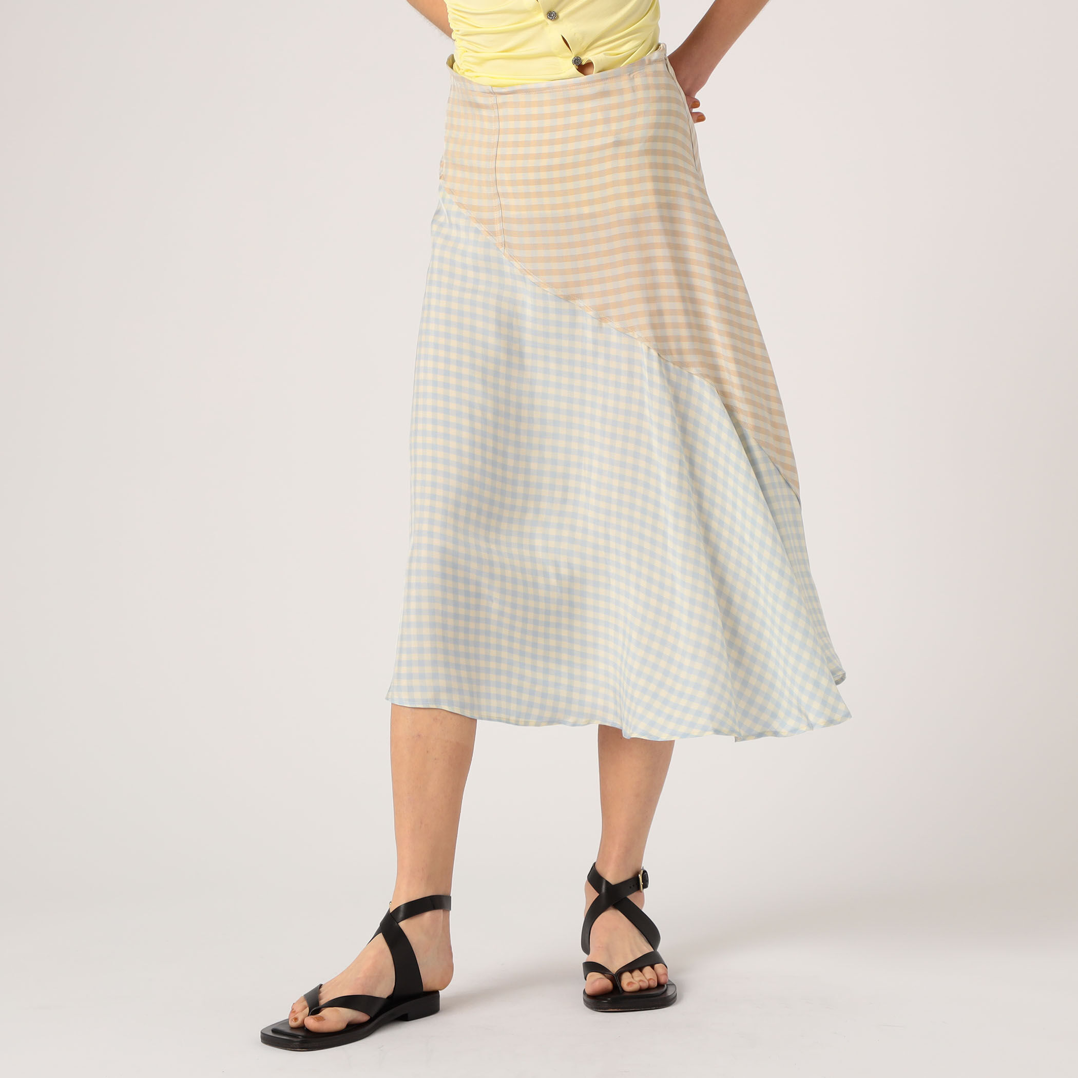 Acne Studios♦ミドル丈フレアスカート Acne Studios レーヨンギンガムチェック フレアミディスカート