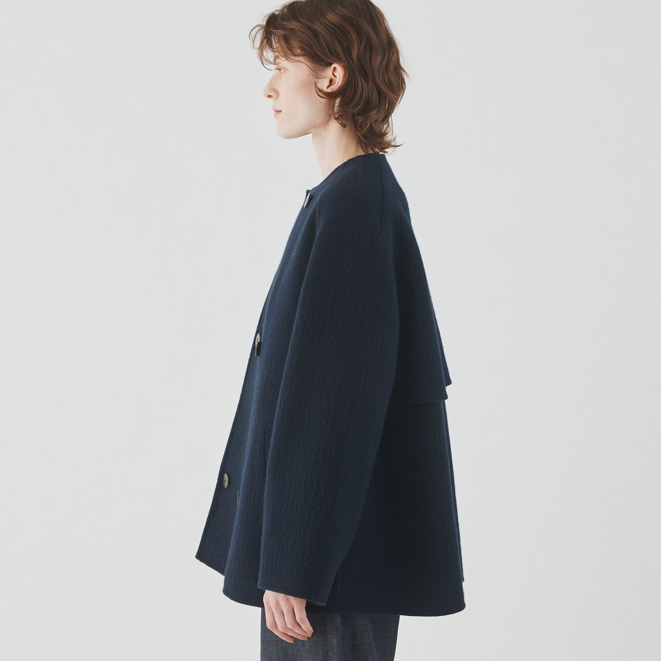 ランダムウール カラーレスショートトレンチコート