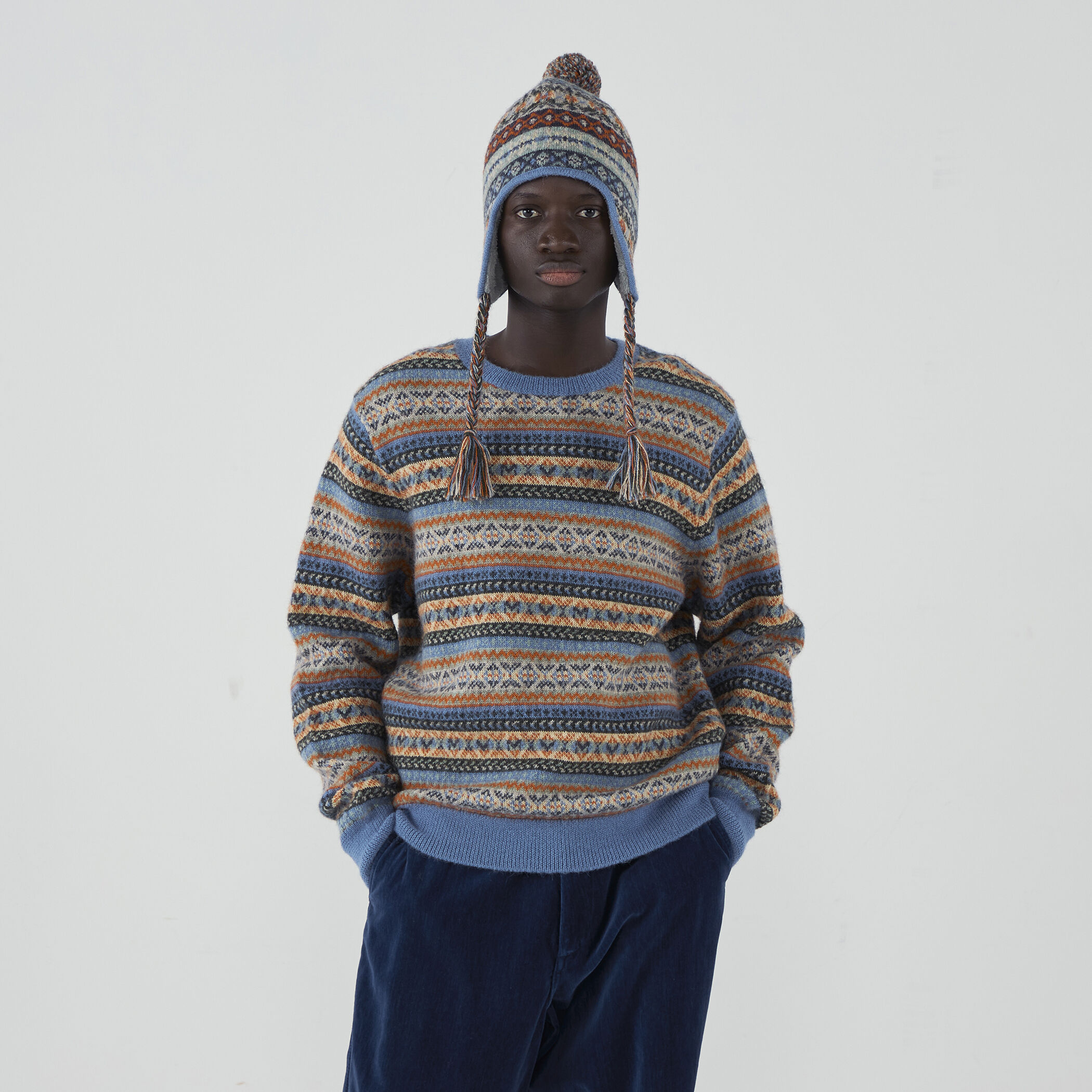 ウールアルパカ フェアアイルジャガード クルーネックプルオーバー