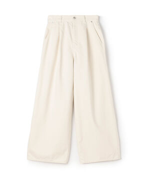 コットンデニム タックワイドパンツ