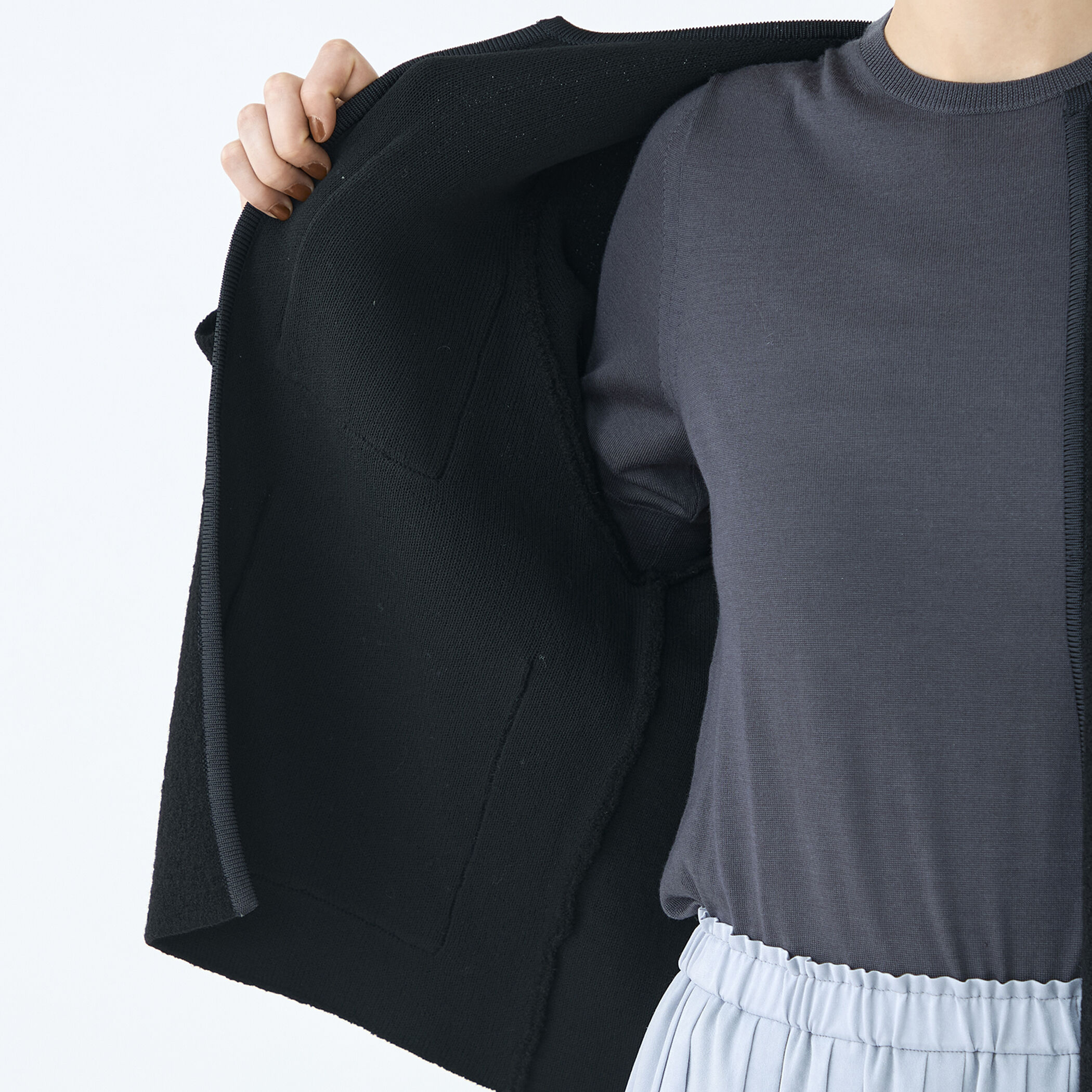 ウールナイロンブークレー フロントオープンカーディガン