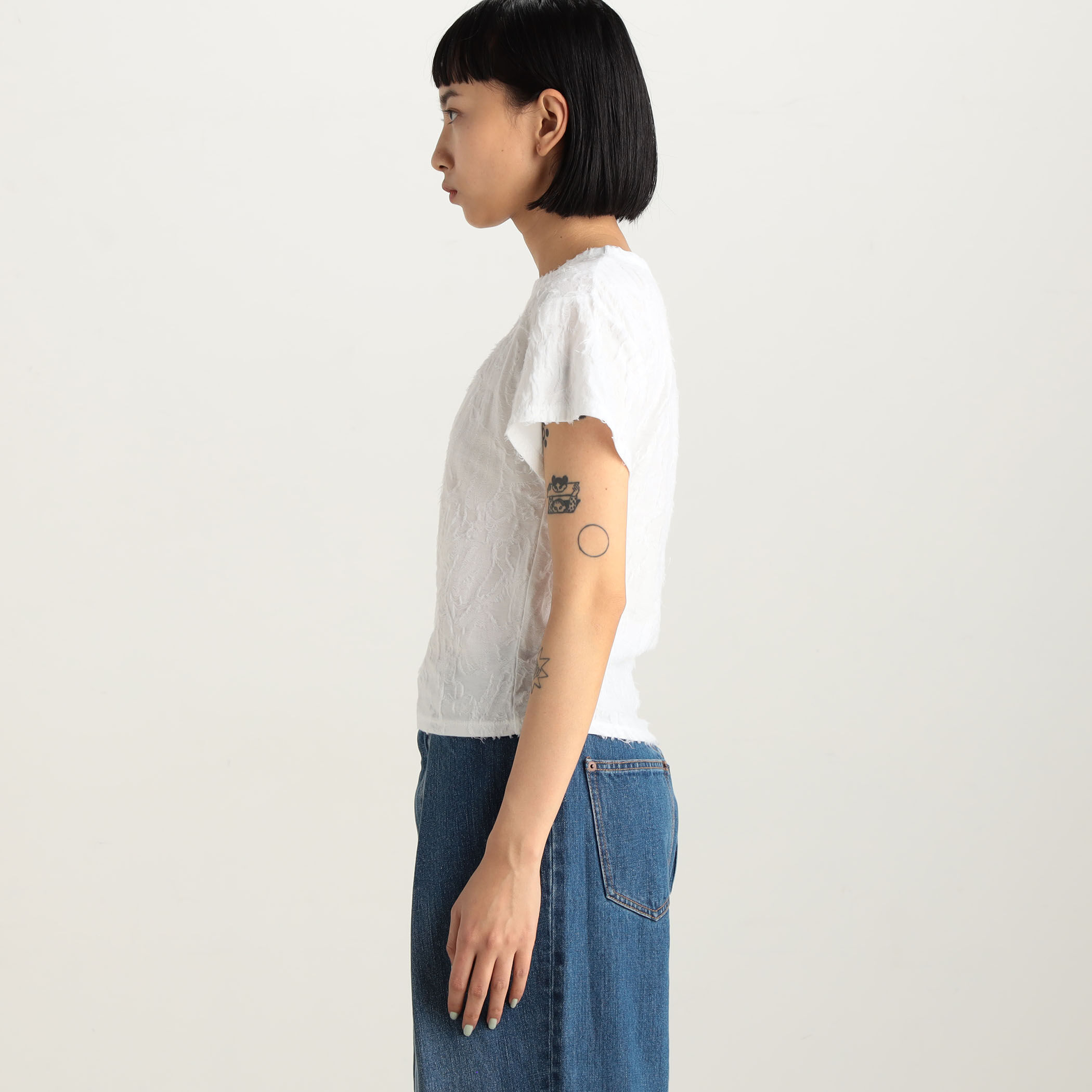□バックカットジャカード ハーフスリーブトップス｜トゥモローランド 公式通販