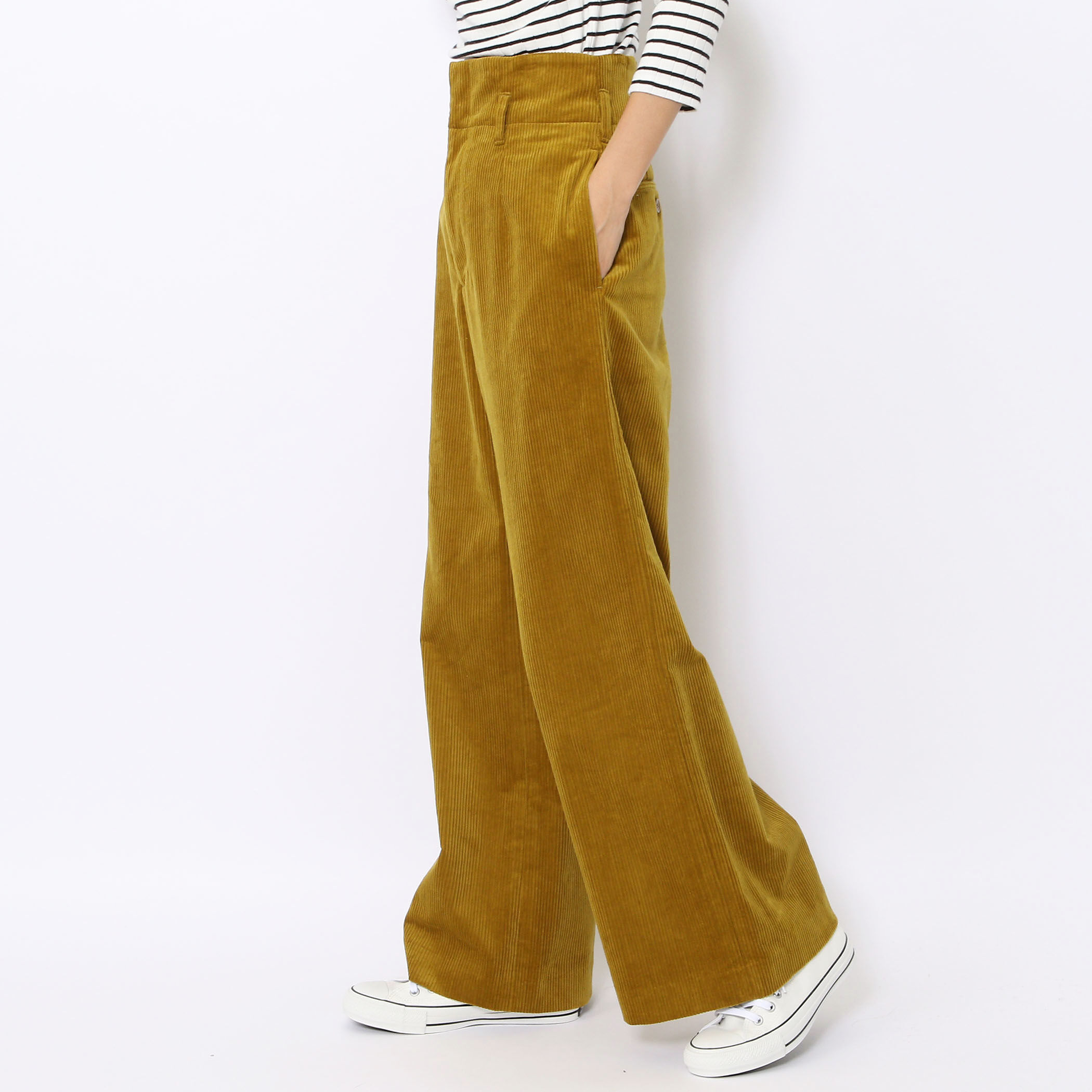 コットンコーデュロイ ハイウエストワイドパンツ