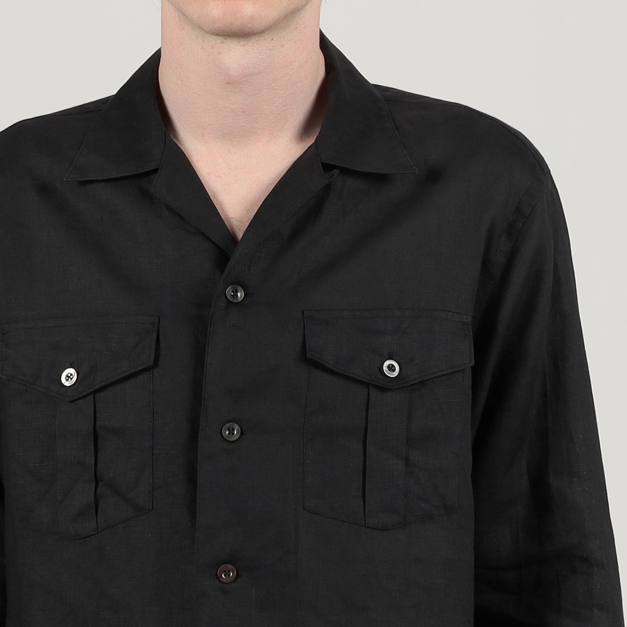 アイリッシュリネン ダブルポケット ロングスリーブシャツ