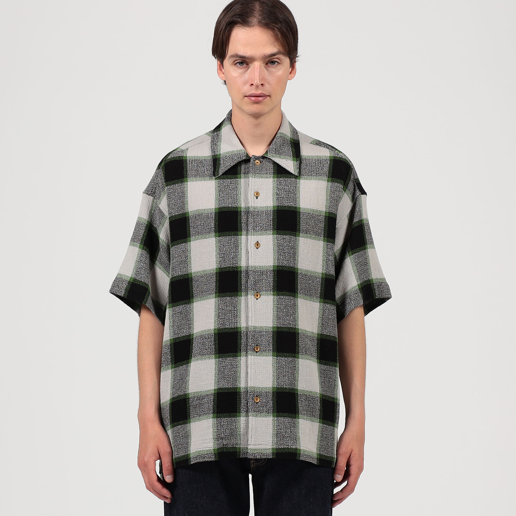 インドコットン バスケットウィーブ ハーフスリーブシャツ