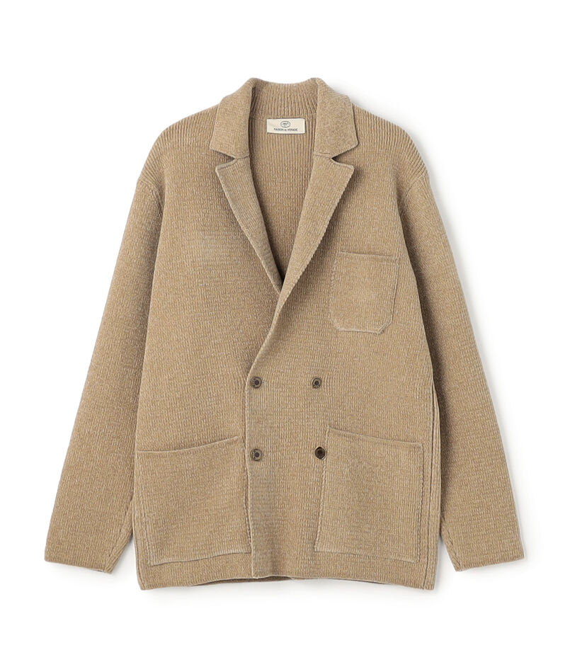 ポリエステルシェニールヤーン ダブルブレステッドニットジャケット