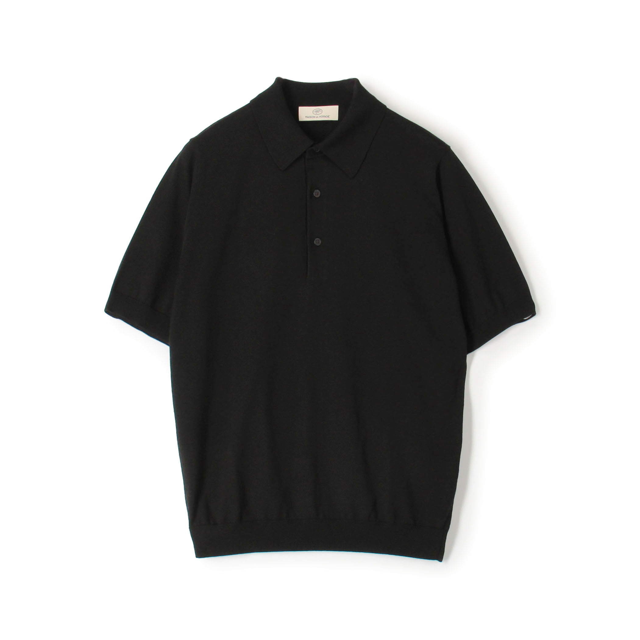 美品【BATONER】22ssコットンニット ポロシャツ 襟ライン ブラック 美品【BATONER】22ssコットンニット ポロシャツ 襟ライン ブラック