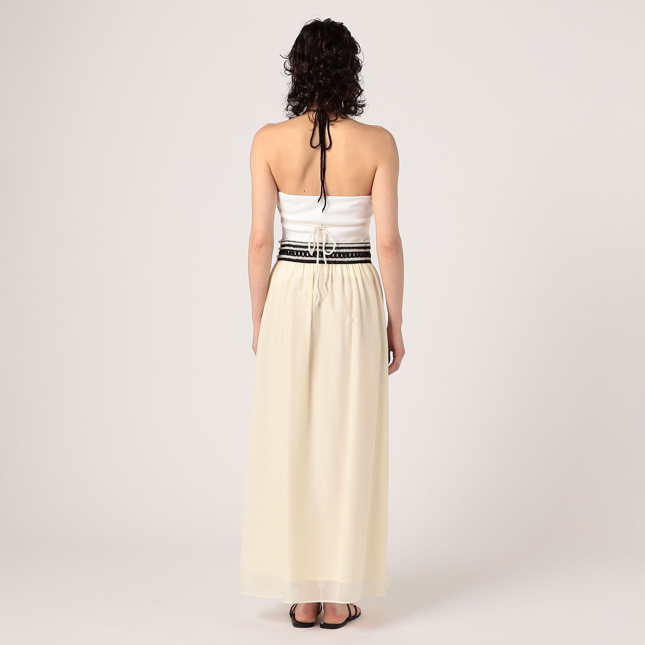 コットンシルクローンレースコンビ ホルターネックワンピース