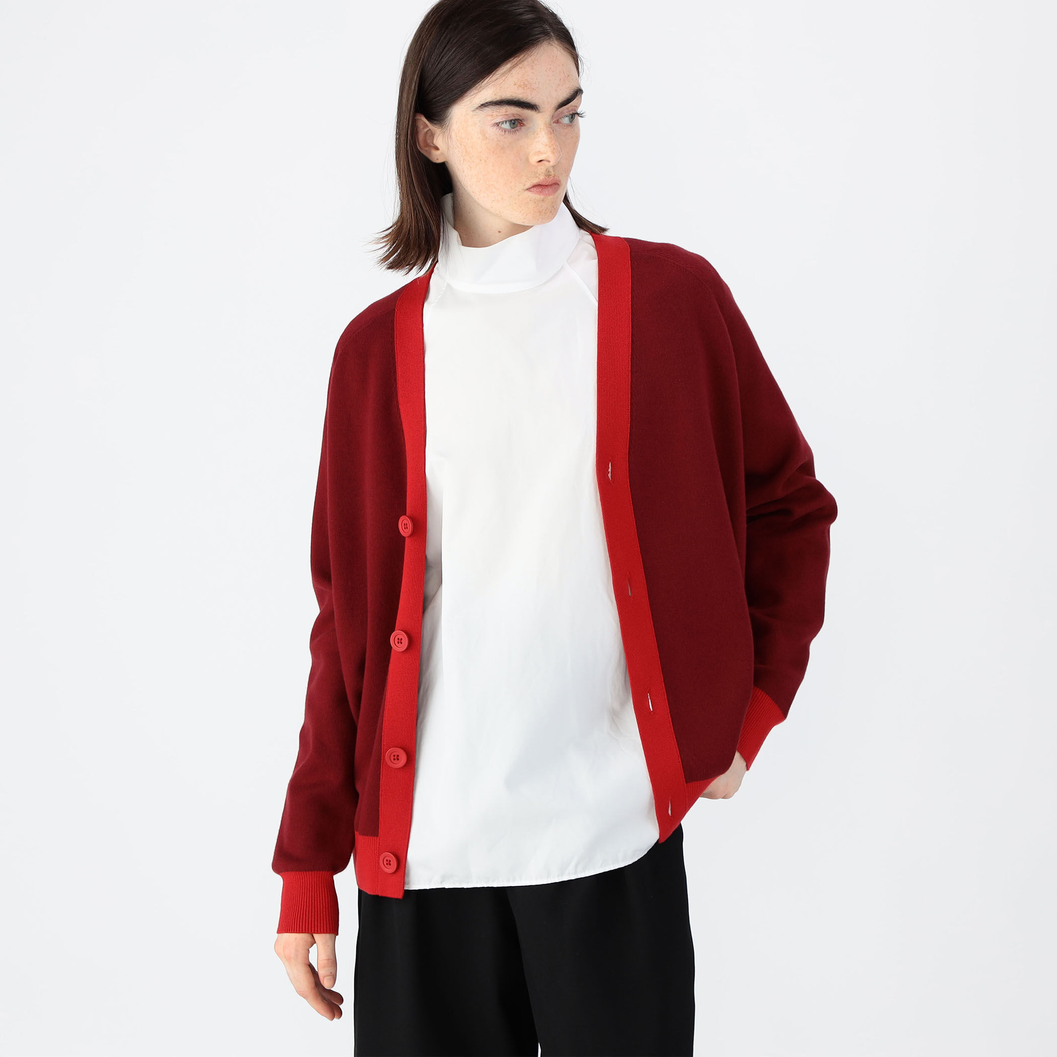 希少【CABaN】コットンカシミヤ ミラノリブVネックジャケット[ブラック/S] CABaN カーディガン コットンカシミヤ バイカラーVネック