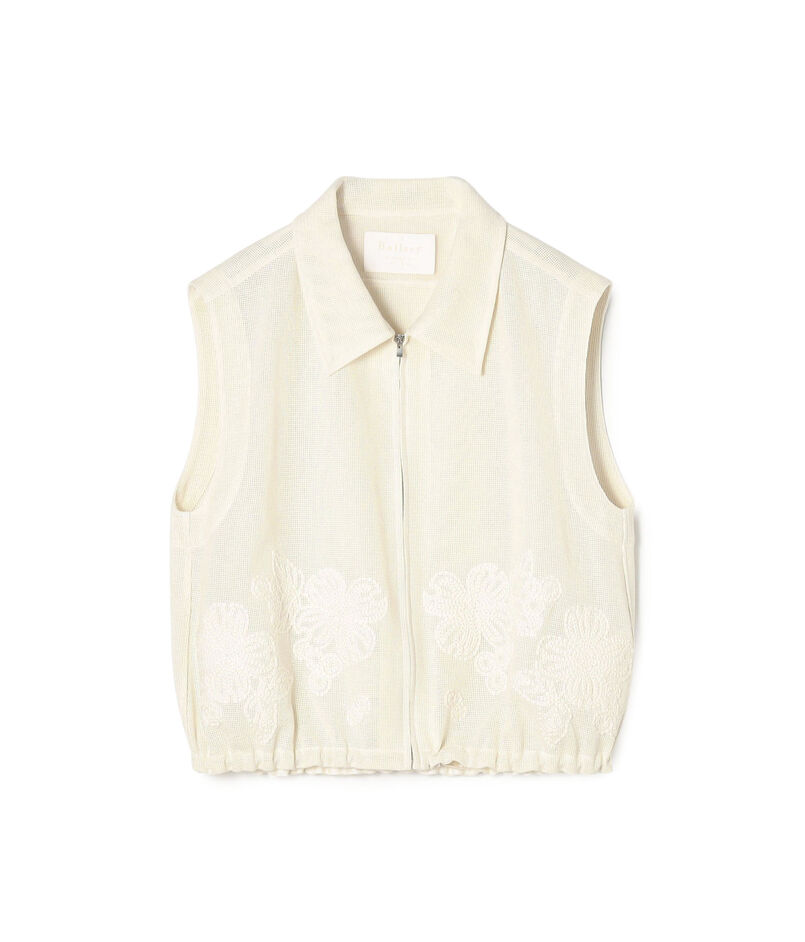 フラワーメッシュエンブロイダリー ジップアップジレ