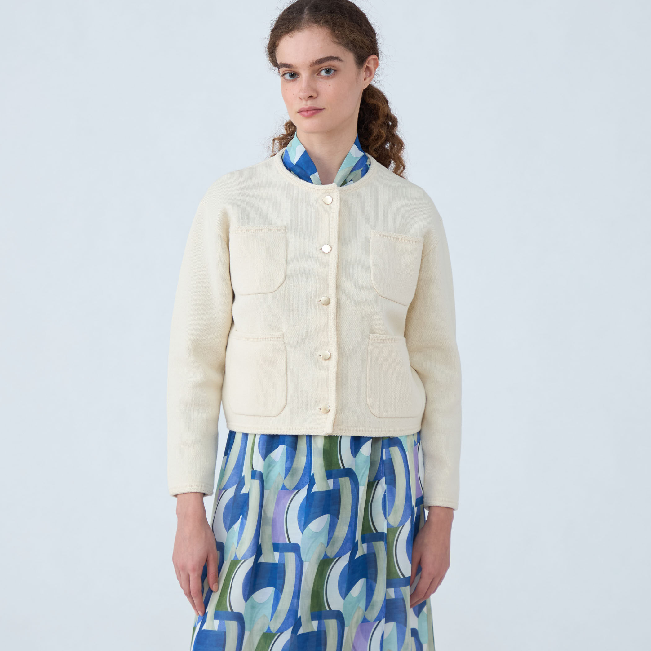 コットンポリエステルダブルフェイス 4ポケットカーディガン