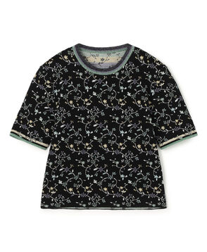 Mame Kurogouchi Floral Motif Glitter Short Sleeve Knit Top
