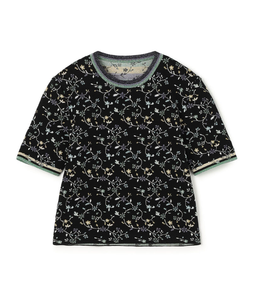 Mame Kurogouchi Floral Motif Glitter Short Sleeve Knit Top